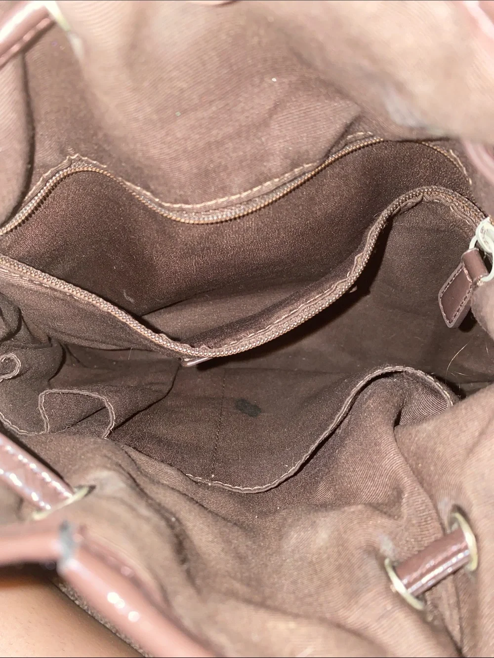 Coach Signature Drawstring Bucket Bag in Brown and Tan